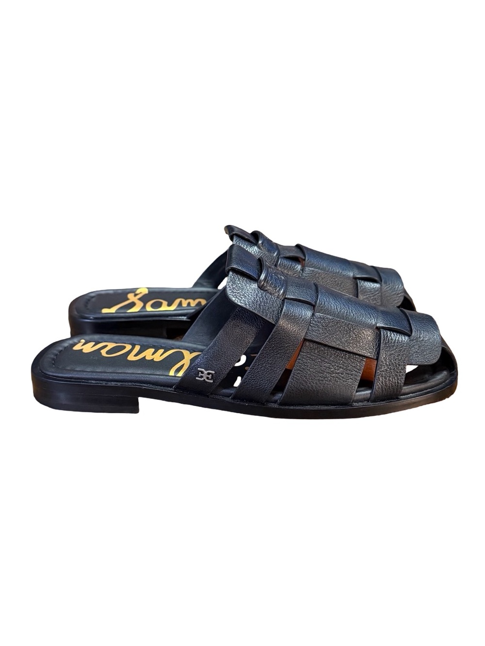 Sam Edelman Dina Fisherman Slide Mules Black Leather Flats Women’s Size 8